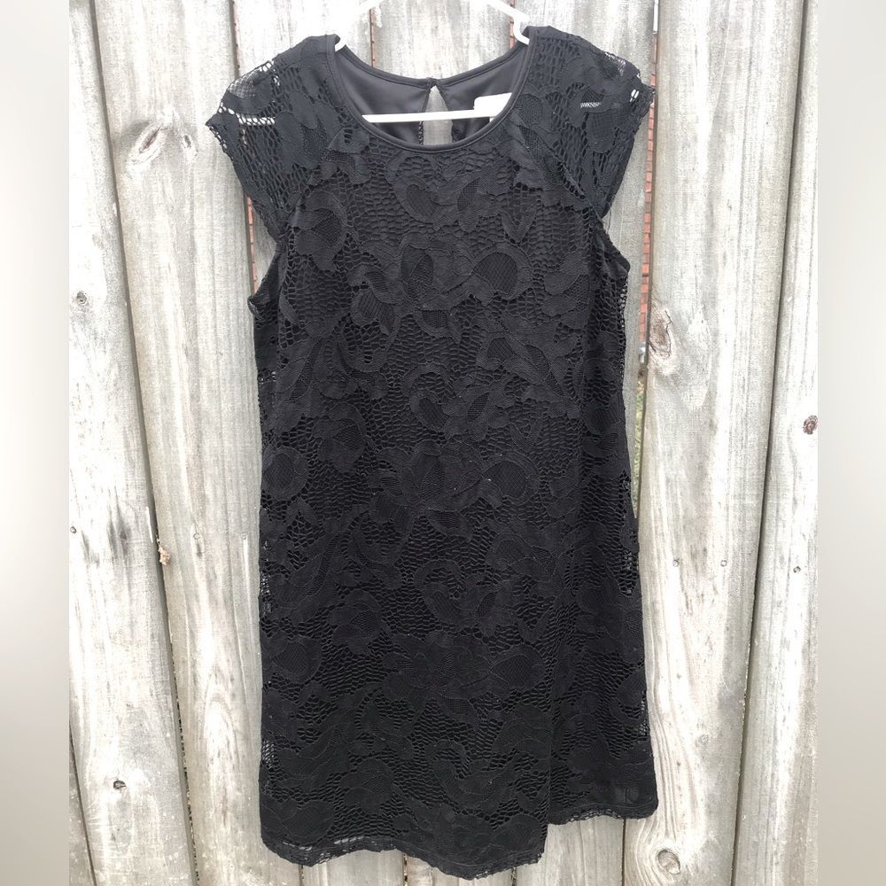 Established 1962 Lace Lined Little Black Dress Size 6 Short Sleeve Shift Dress
